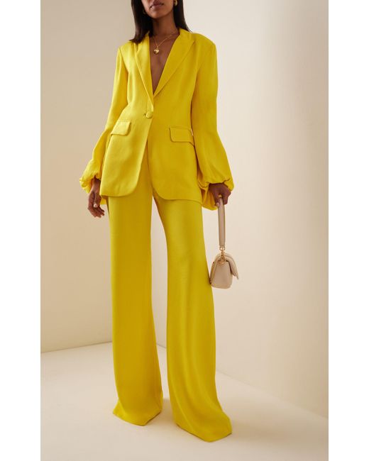 Silvia Tcherassi Yellow Palermo Tailored Satin Wide-leg Pants