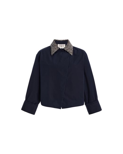 Twp Blue New Chapter Crystal-Collar Crepe Shirt