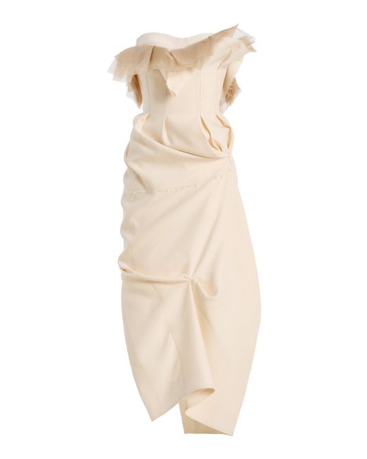 Khaite Natural Salm Ruffled Wool-Silk Cady Midi Dress