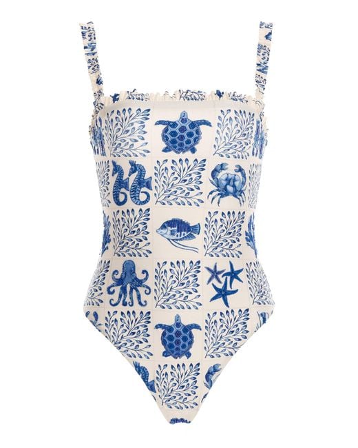 Agua by Agua Bendita Blue Limón Embroidered One-piece Swimsuit