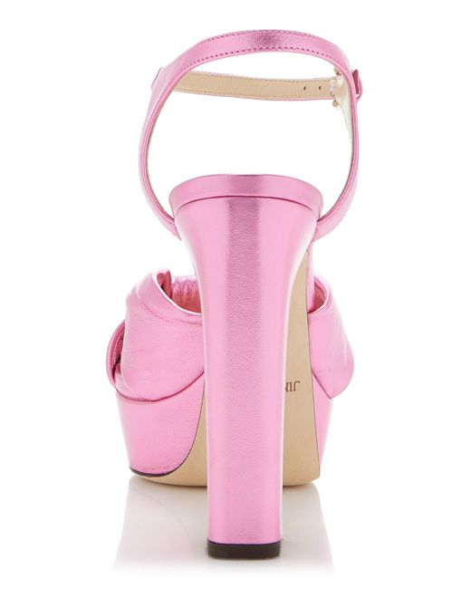 Jimmy Choo Pink Heloise Metallic Leather Platform Sandals