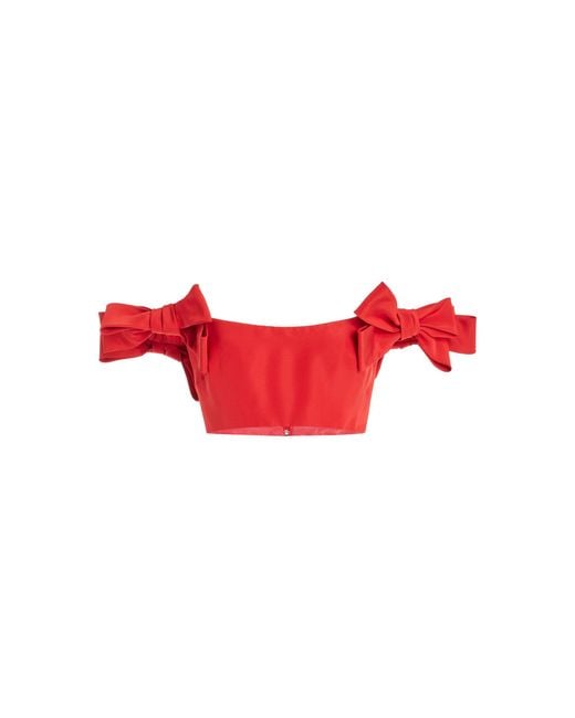 Monique Lhuillier Red Bow-detailed Silk Faille Cropped Top