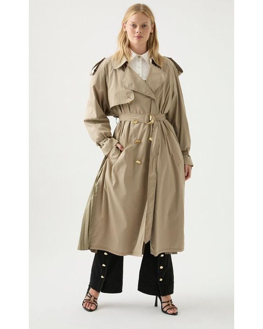Aje. Prima Pleated Trench Coat in Natural | Lyst