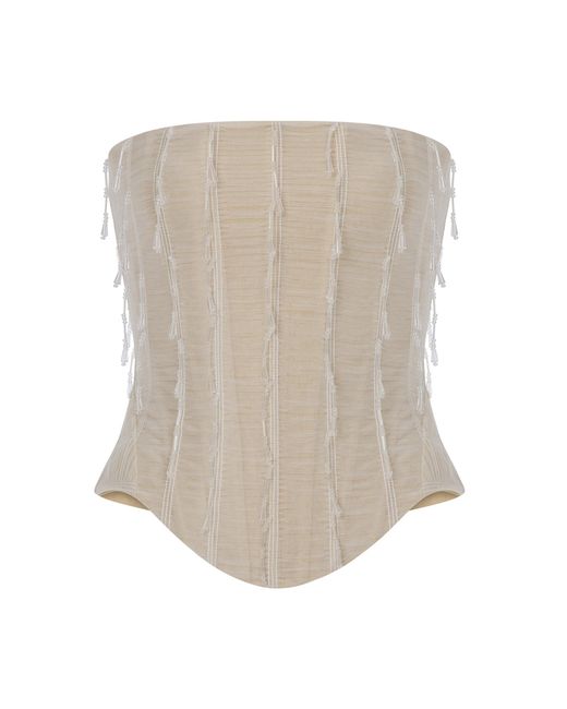 ILA THE BRAND White Aline Hand-Beaded Corset Top