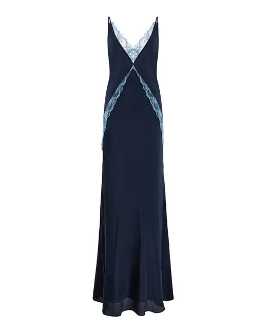 Sir Blue Elsie Lace-Trimmed Satin Maxi Slip Dress