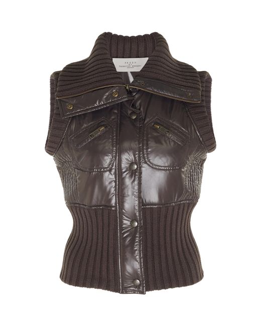 Preen By Thornton Bregazzi Brown Isla Fitted Ribbed-knit Paneled Shell Vest