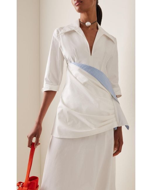 Rosie Assoulin White Uptown Wrapped Cotton Maxi Shirt Dress