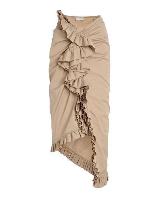 Dries Van Noten Natural Sina Frilled Cotton-Poplin Midi Skirt