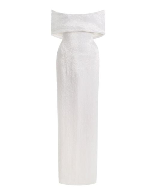 Wiederhoeft White Cait Off-The-Shoulder Silk Gown