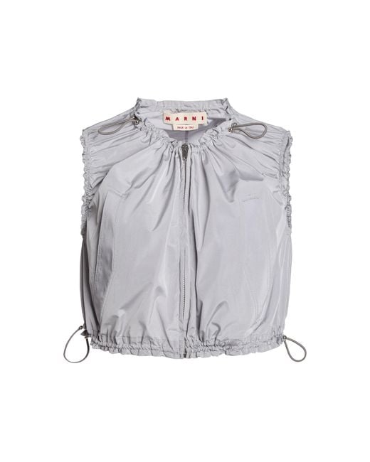 Marni Gray Pleated Zip-Down Woven Top