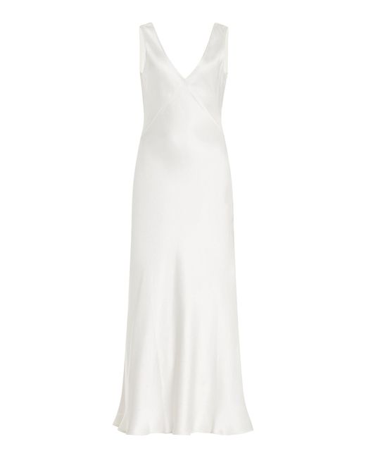Asceno White The Bordeaux Silk Satin Midi Dress