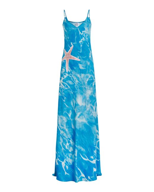 Rosie Assoulin Blue Slippery When Wet Printed Cotton-silk Maxi Dress