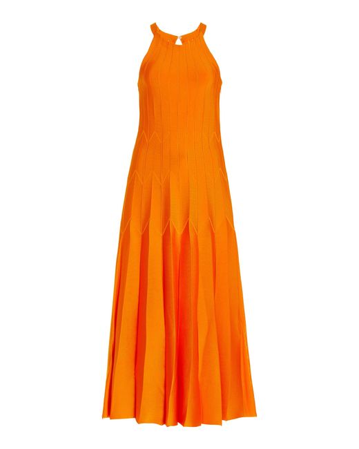 Carolina Herrera Halter Neck Knit Midi Dress in Orange - Lyst