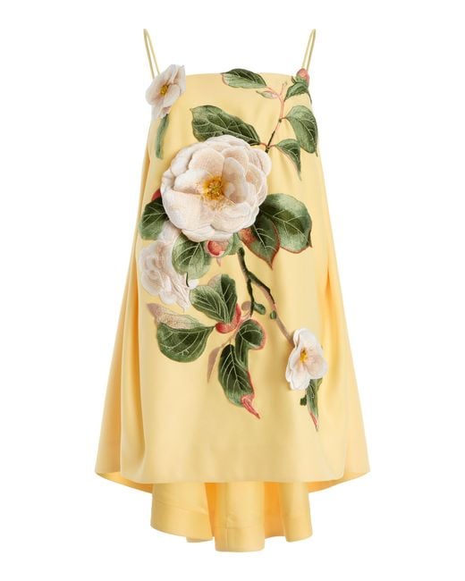LEO LIN Metallic Exclusive Felicia Appliquéd Camelia-Printed Mini Dress