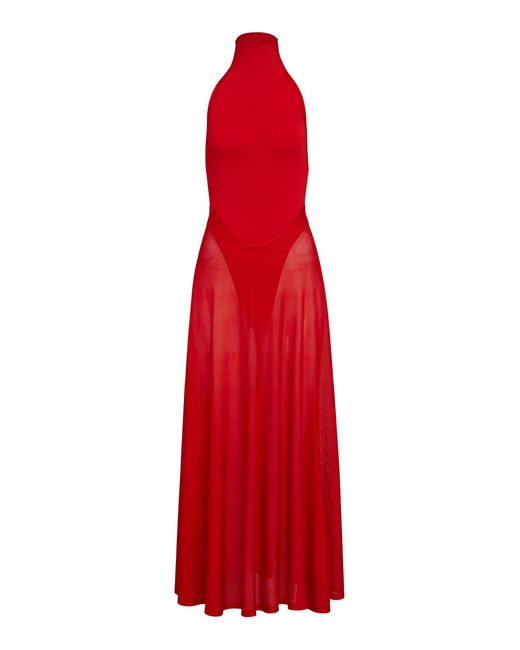 Alaïa Flared Knit Turtleneck Maxi Dress
