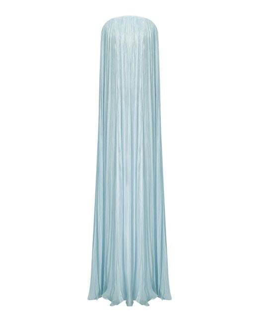 Marmar Halim Blue Strapless Hand-Pleated Maxi Dress