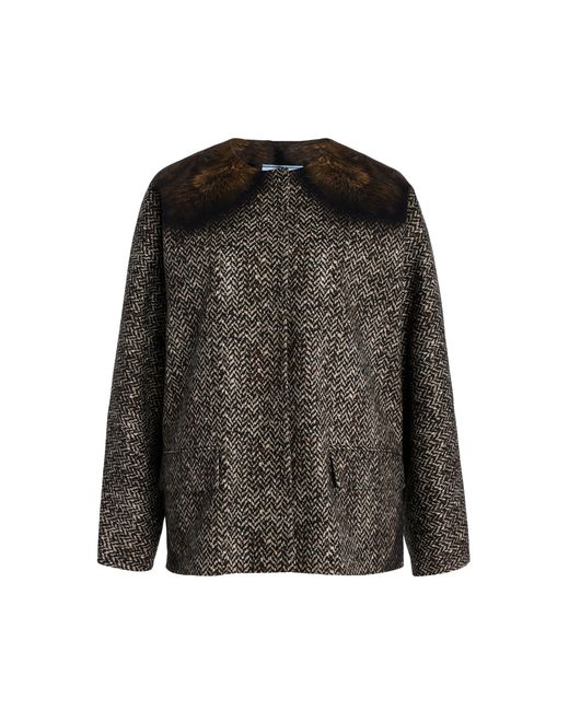 Prada Black Trompe-L'Oeil Print Cotton-Drill Caban Jacket