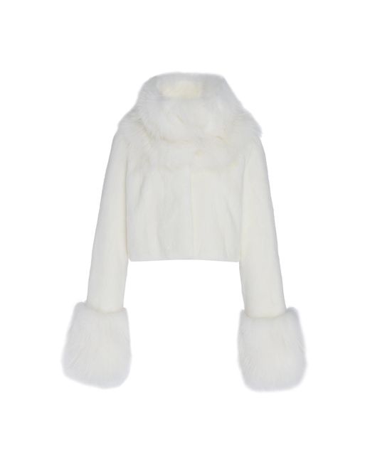 Saks Potts White Kim Cropped Fur Jacket