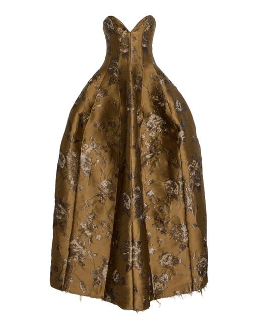 Jonathan Simkhai Brown Elaria Raw-Edge Brocade Bustier Gown