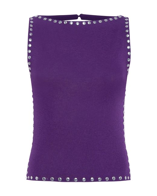 Siedres Purple Zelna Stud-Trim Crop Top