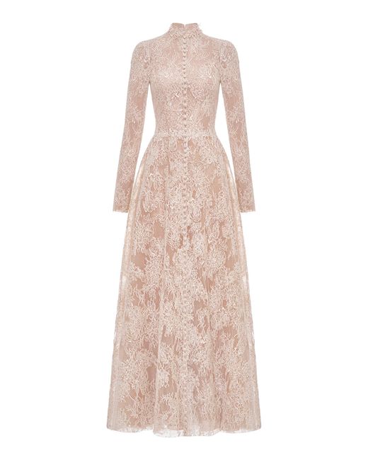 Montsand Natural Cotton-Blend Lace Button-Front Maxi Dress