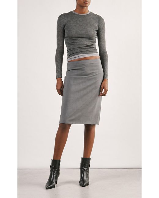 Nili Lotan Gray Pippa Wool-blend Midi Skirt