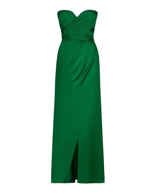 ANDRES OTALORA Green Color De Mi Tierra Silk Bustier Maxi Dress