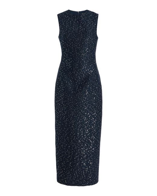 Oscar de la Renta Blue Sequin Tweed Midi Dress