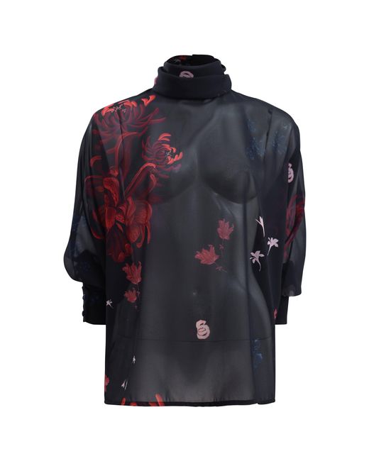 Francesca Miranda Blue Garden Long-Sleeve Silk Blouse