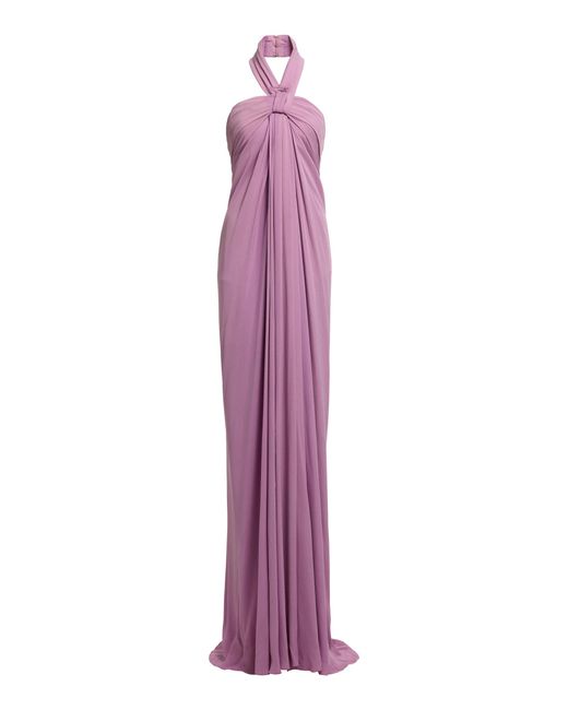 Elie Saab Purple Draped Halter Top Silk-Blend Maxi Dress