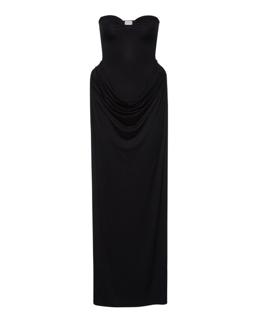 Magda Butrym Black Strapless Draped Maxi Dress