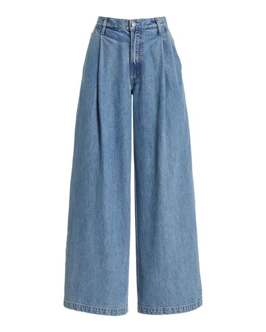 Agolde Blue Ellis Pleated Denim Wide-leg Trousers