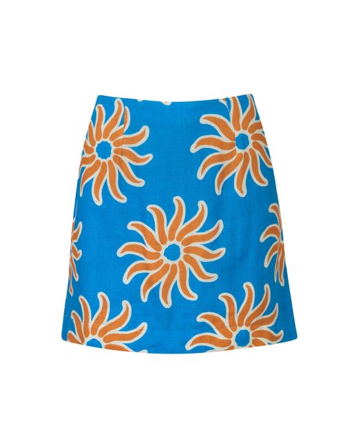 Cala De La Cruz Blue Lulo Print Linen Mini Skirt
