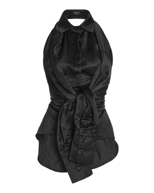 A.W.A.K.E. MODE Black Deconstructed Open-Back Halterneck Top