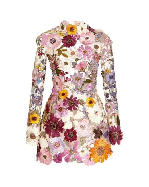 Oscar de la Renta Multicolor Floral-embroidered Tulle Mini Dress