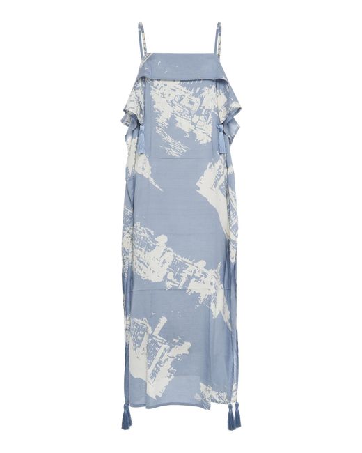 Bottega Veneta Blue Draped Silk-Cotton Midi Dress