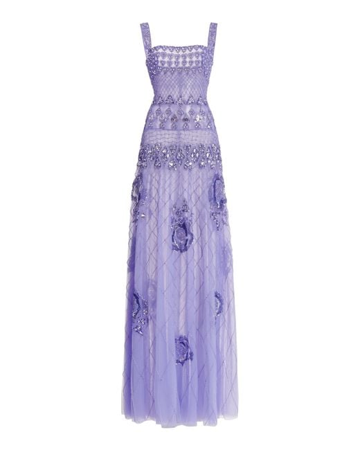 Zuhair Murad Purple Embroidered Tulle Maxi Dress