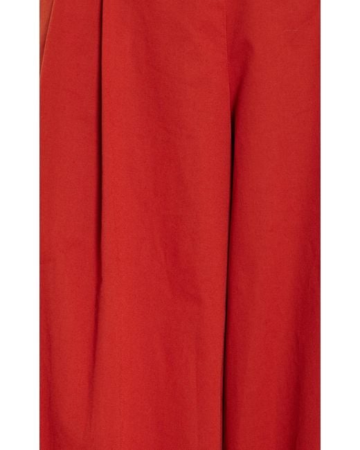 Oscar de la Renta Red Stretch-cotton Twill Wide-leg Pants