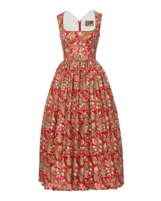 Lena Hoschek Red Elouise Printed Corset Cotton Midi Dress