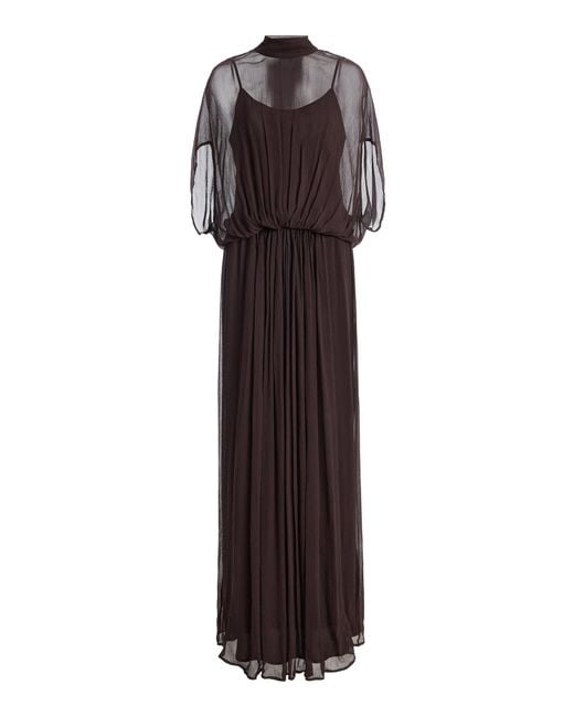 Staud Brown Viviana Silk Maxi Dress