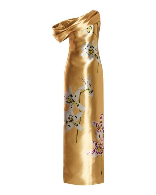 Oscar de la Renta Metallic Draped Satin Column Gown