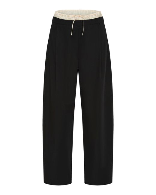 St. Agni Black Layered Waist Silk Wool Pants