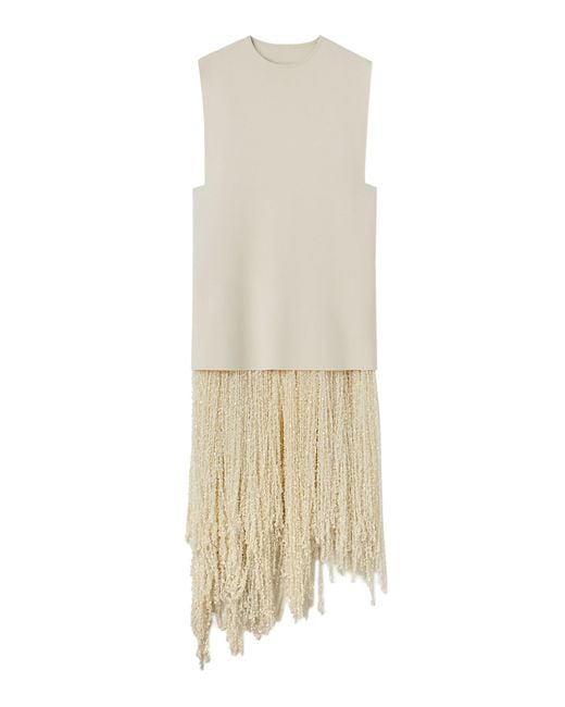 Jil Sander White Sequin Fringed Midi Dress