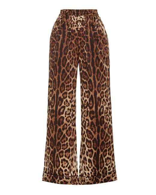 Dolce & Gabbana Brown Leopard-print Silk Pajama Pants