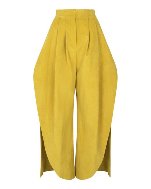 A.W.A.K.E. MODE Yellow Tailored Faux Suede Barrel-Leg Pants