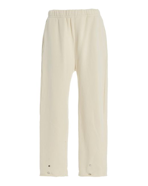 Les Tien White Classic Fleece Snap-front Cotton Sweatpants