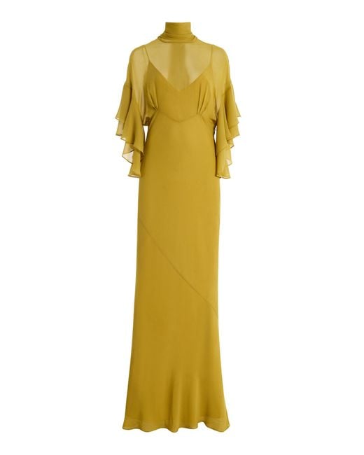 De La Vali Yellow Lena Ruffled Georgette Maxi Dress