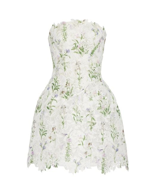 Monique Lhuillier White Printed Lace Mini Dress