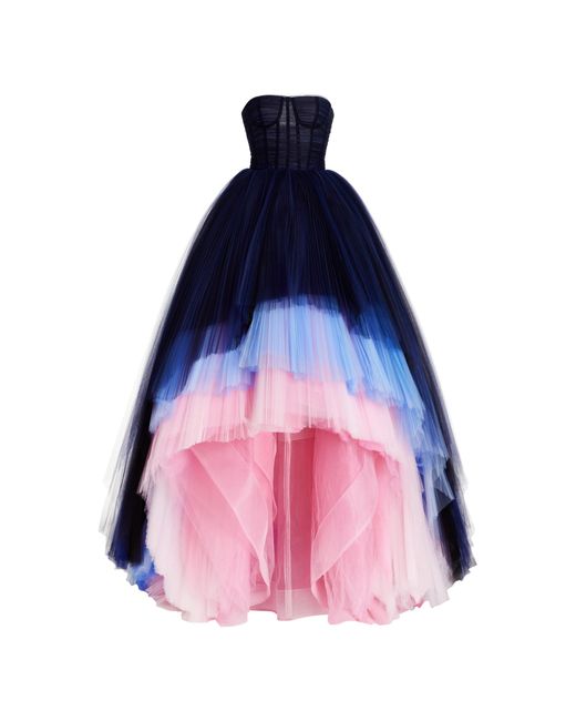 Carolina Herrera Multicolor Tiered Pleated Tulle Gown