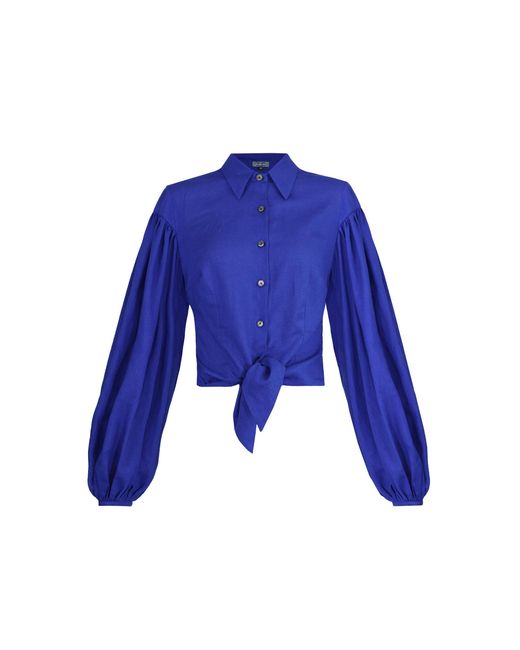 Lena Hoschek Blue Wonderland Linen-Blend Blouse